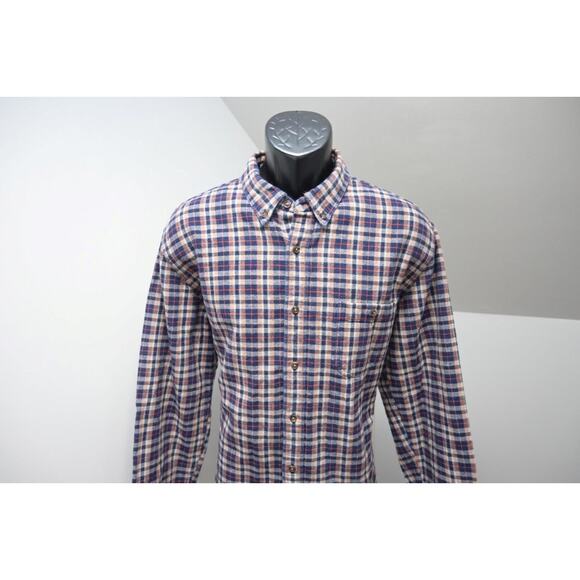 J Crew Flannel Camp Shirt Faux Leather Elbows Button Up Long Sleeve Mens Sz XL - Picture 2 of 8